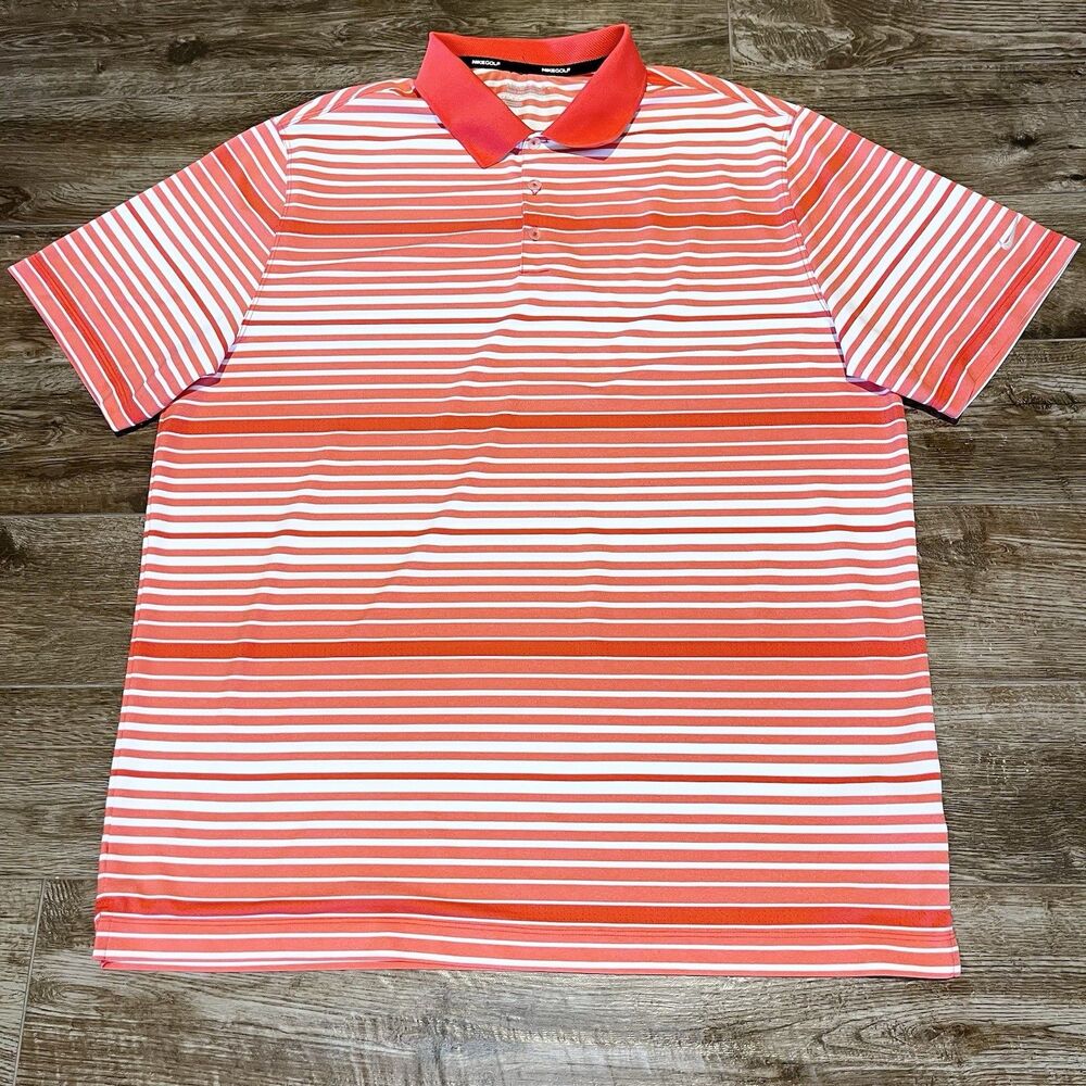 Nike Golf Dri-FIT Polo Shirt Men’s 2XL Orange Striped Tour Performance XXL